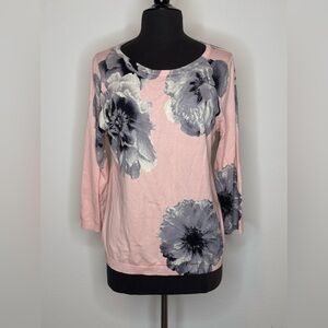 TALBOTS Pink and Gray Rose Large 3/4 Long Sleeve Top
